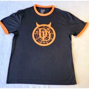 Dickey The Devil Tee Shirt Sz L Spiderweb Logo Black Banded Orange Short Sleeve